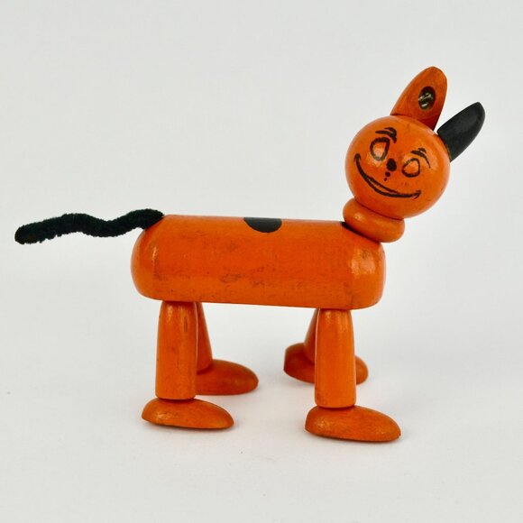 Little Orphan Annie Articulating Orange Wooden Dog Toy Vintage - Picture 1 of 8